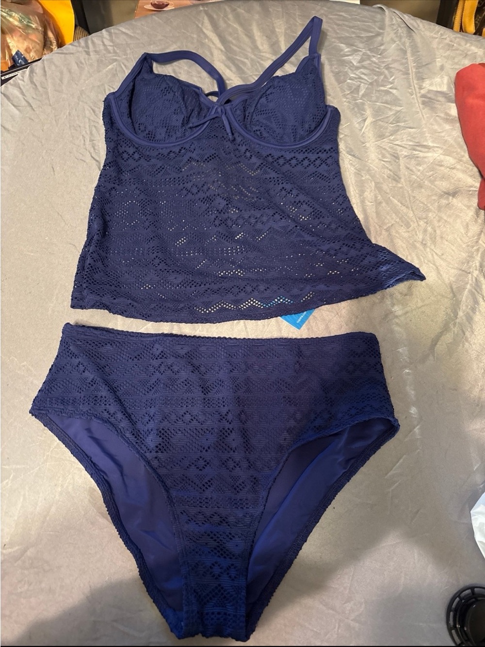 Cupshe Navy Blue Crochet Tankini Two-Piece Swim Set